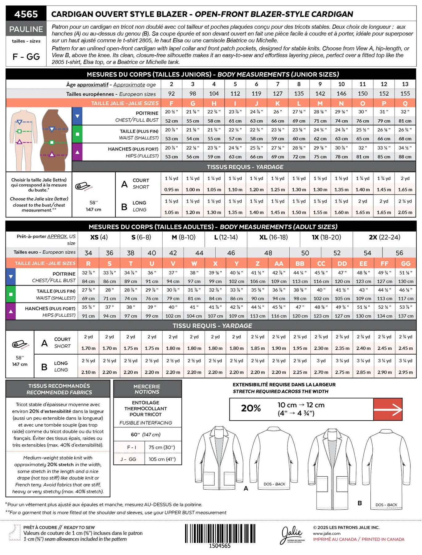 Jalie - 4565 - Pauline Open Front Blazer