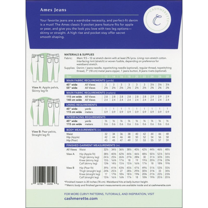 Ames Jeans - sizes 12-28 - By Cashmerette