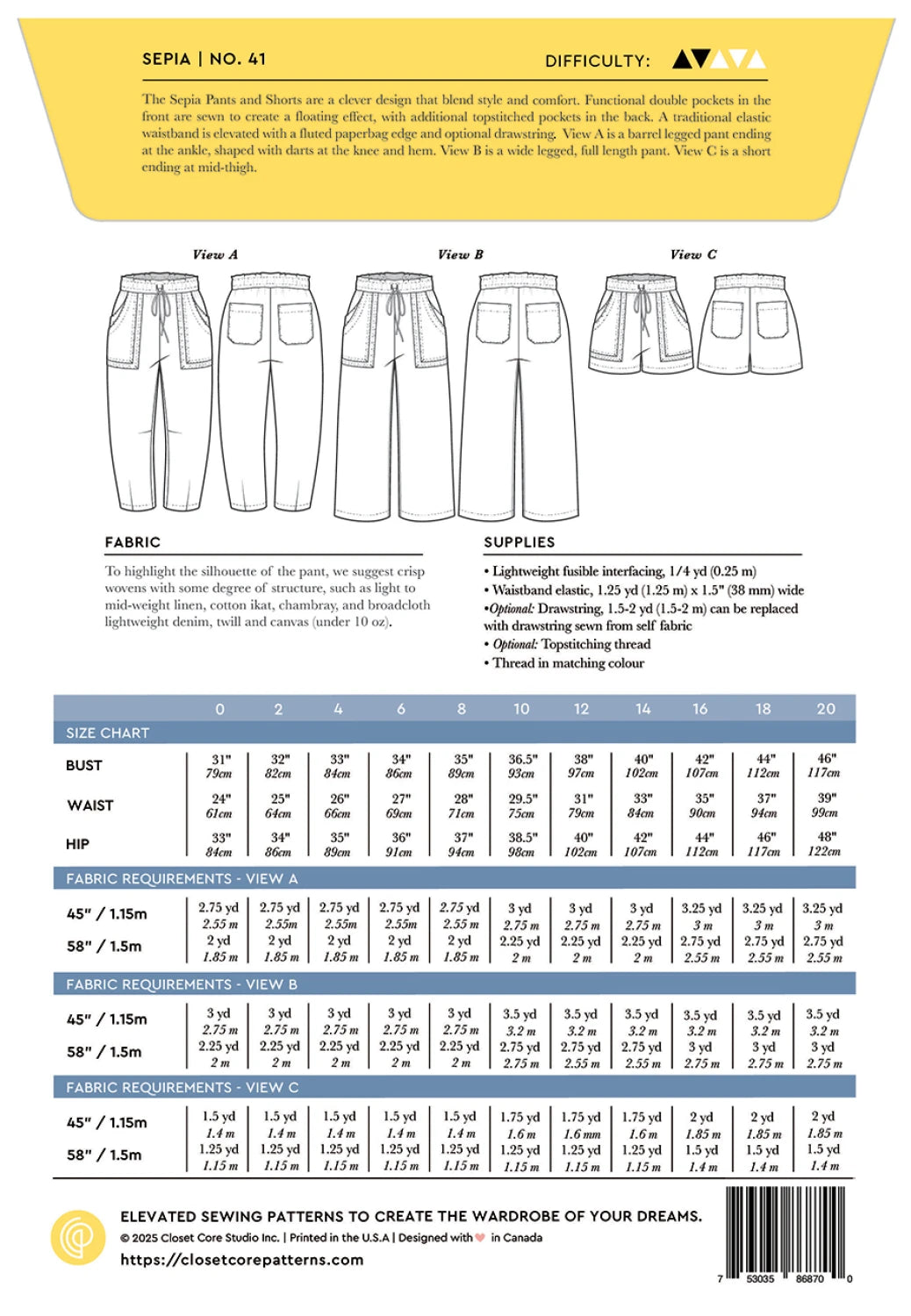 Sepia Pants & Shorts - By Closet Core Patterns