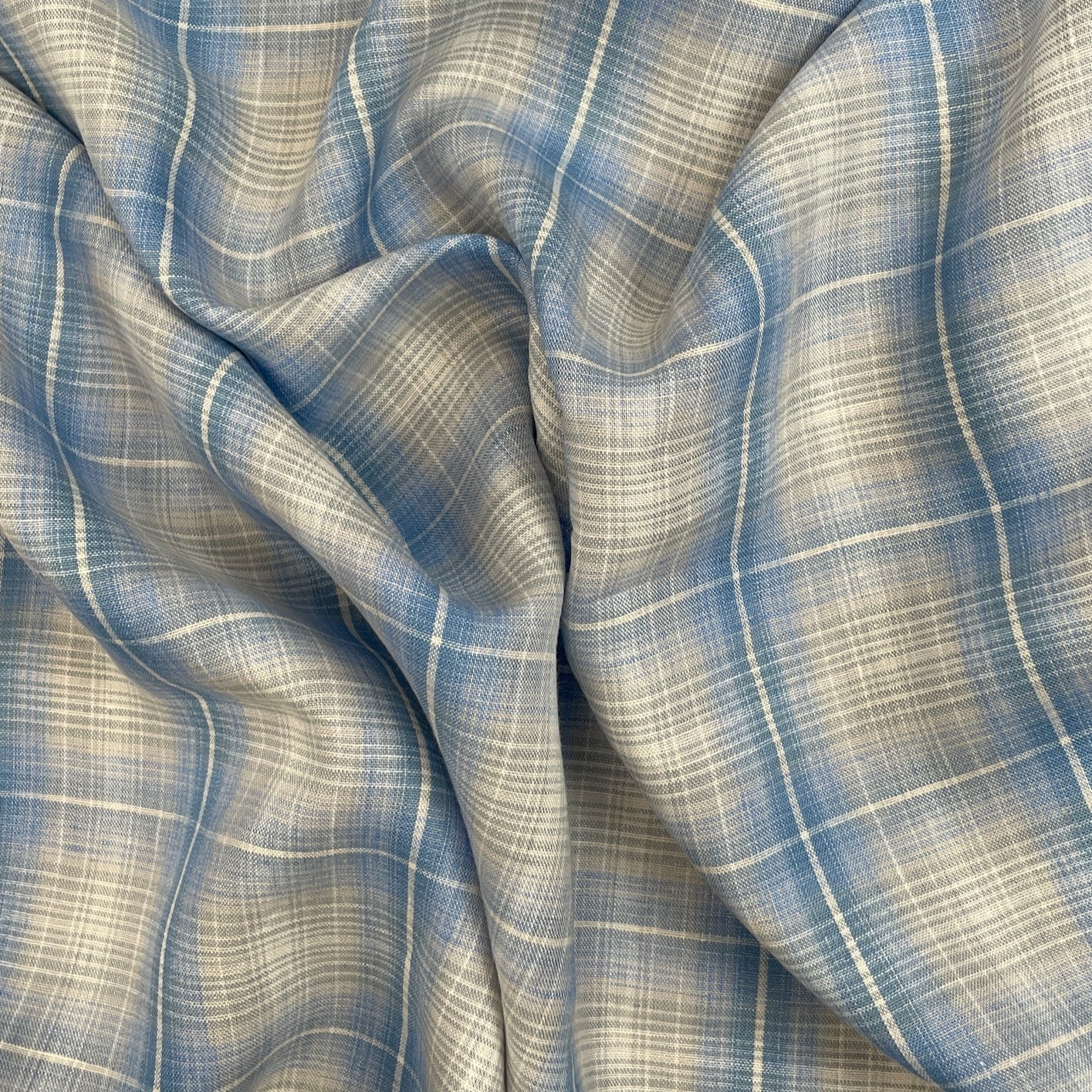 Yarn Dyed 100% Linen Plaid - Blue Large Check - 58"