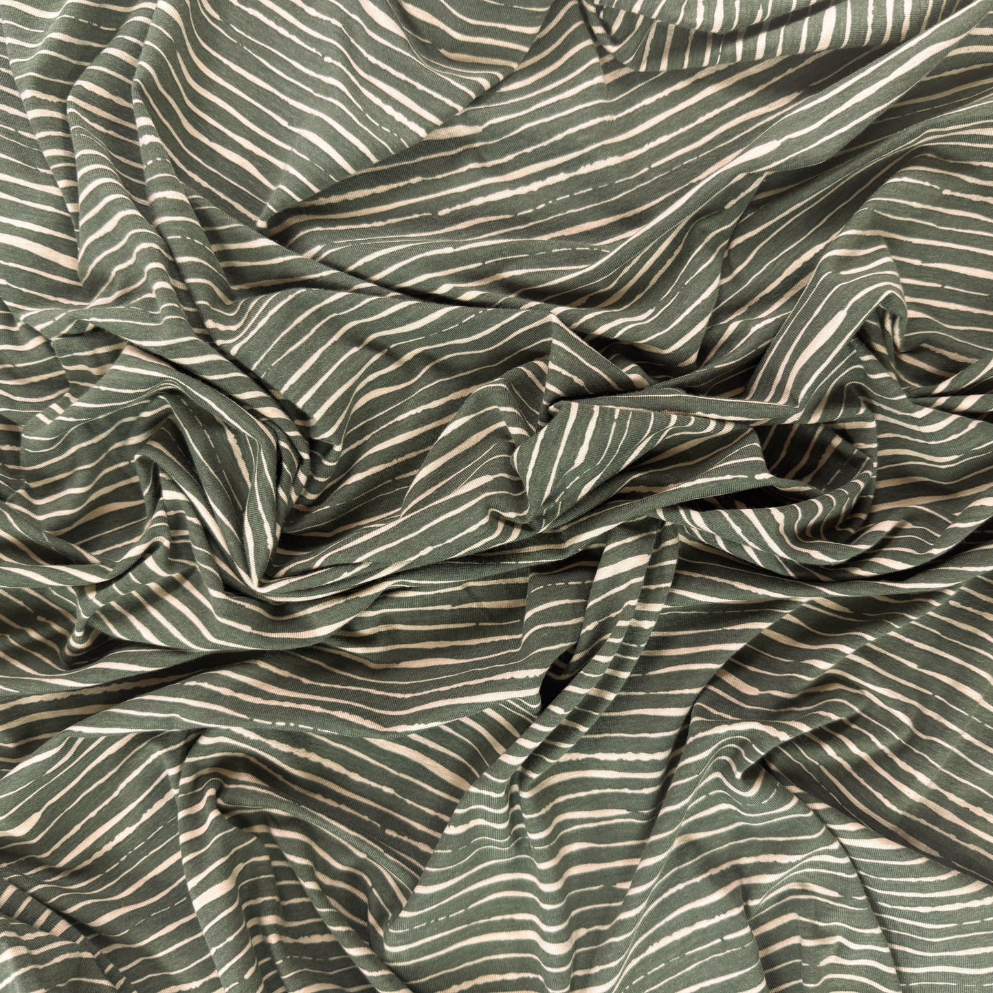 Cotton Jersey Knit - Army Green Stripe
