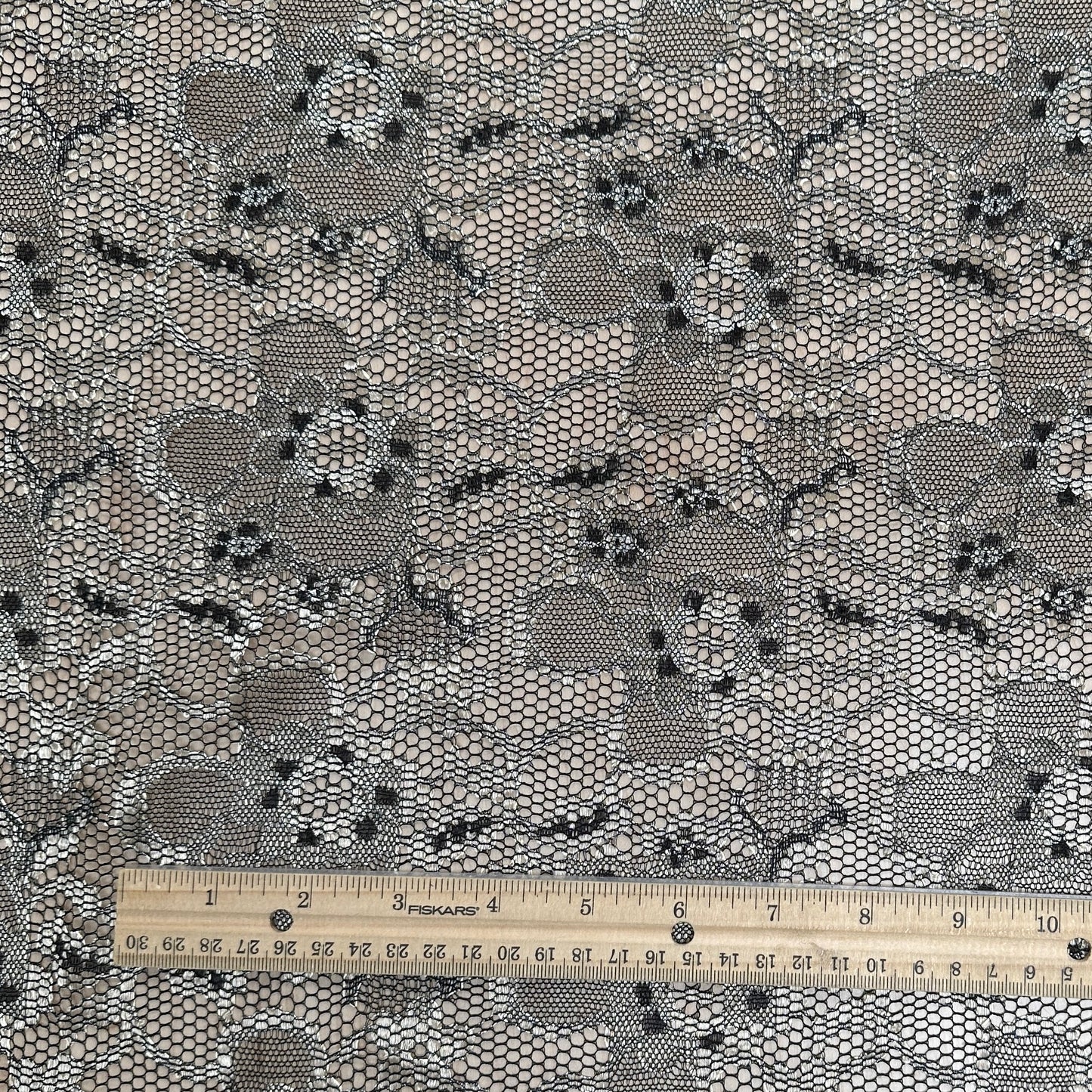 Gold and Black Nylon Floral Lace - Metallic Foil - Deadstock