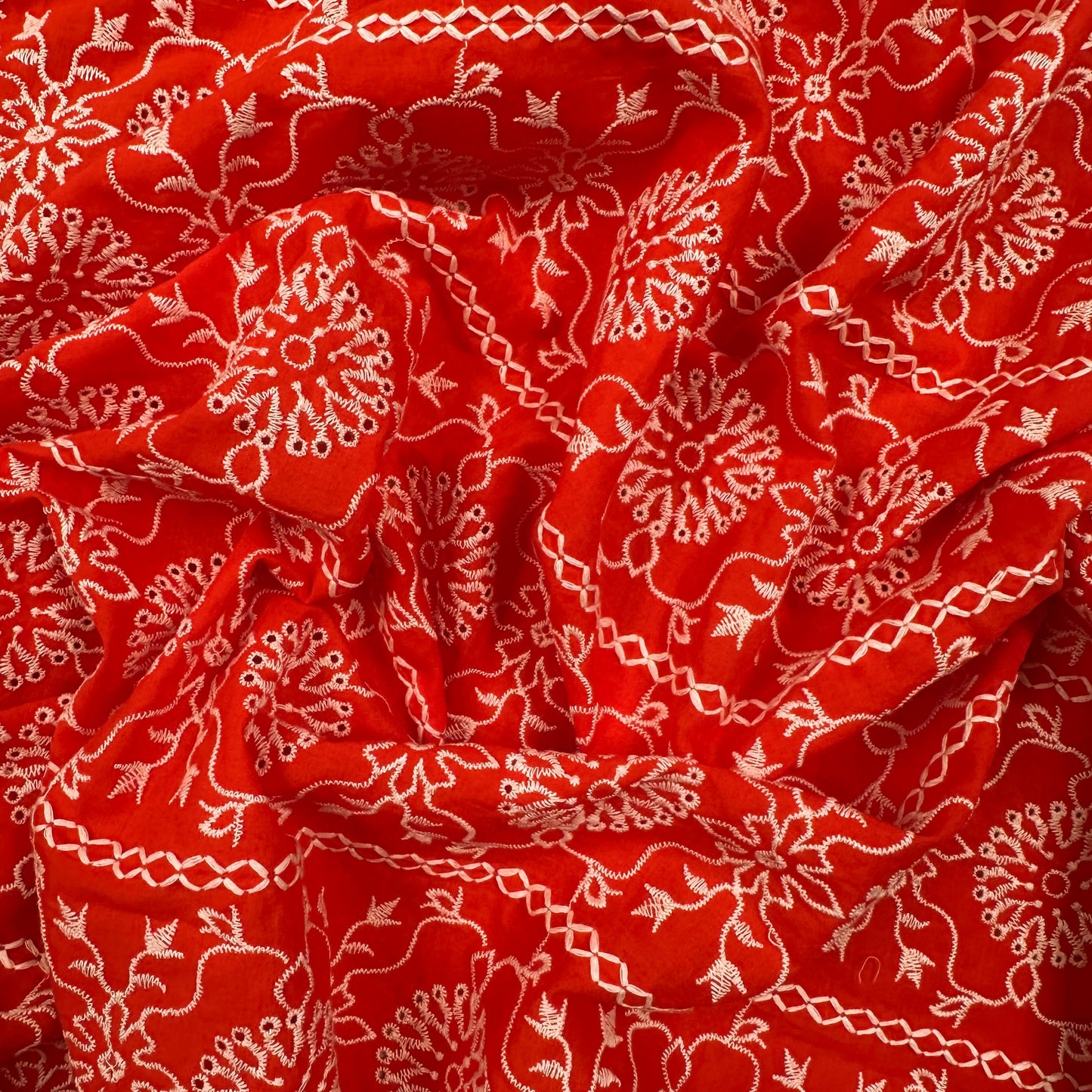 Red & Ivory - Cotton Eyelet Embroidery