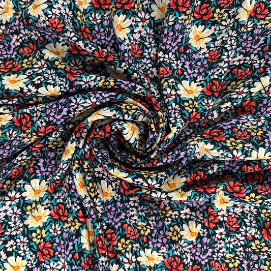 Red & Yellow Floral - Viscose Rayon Challis