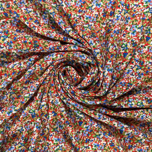 Red & Blue Floral - Viscose Rayon Challis