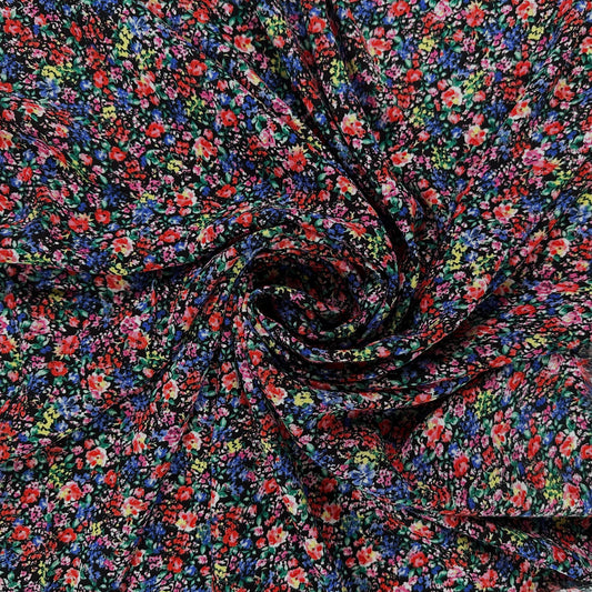 Red & Black Ditsy Floral  - Viscose Rayon Crepon