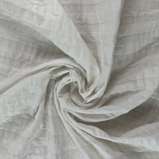 Pleated Stripe Cotton on Organza Base - Off White - Film Studio Deadstock