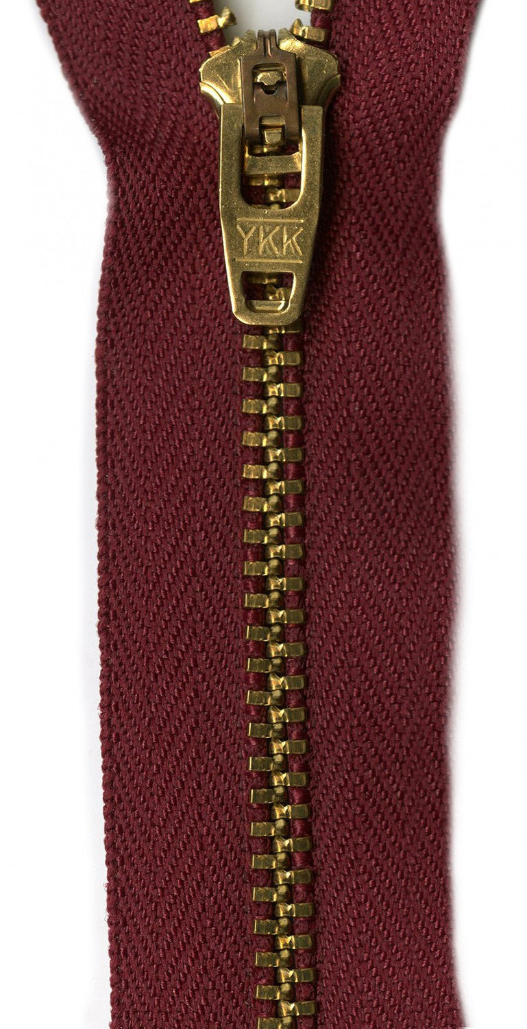 #4 Brass Jean/Pants Zipper - 7" - Burgundy - Close Ended