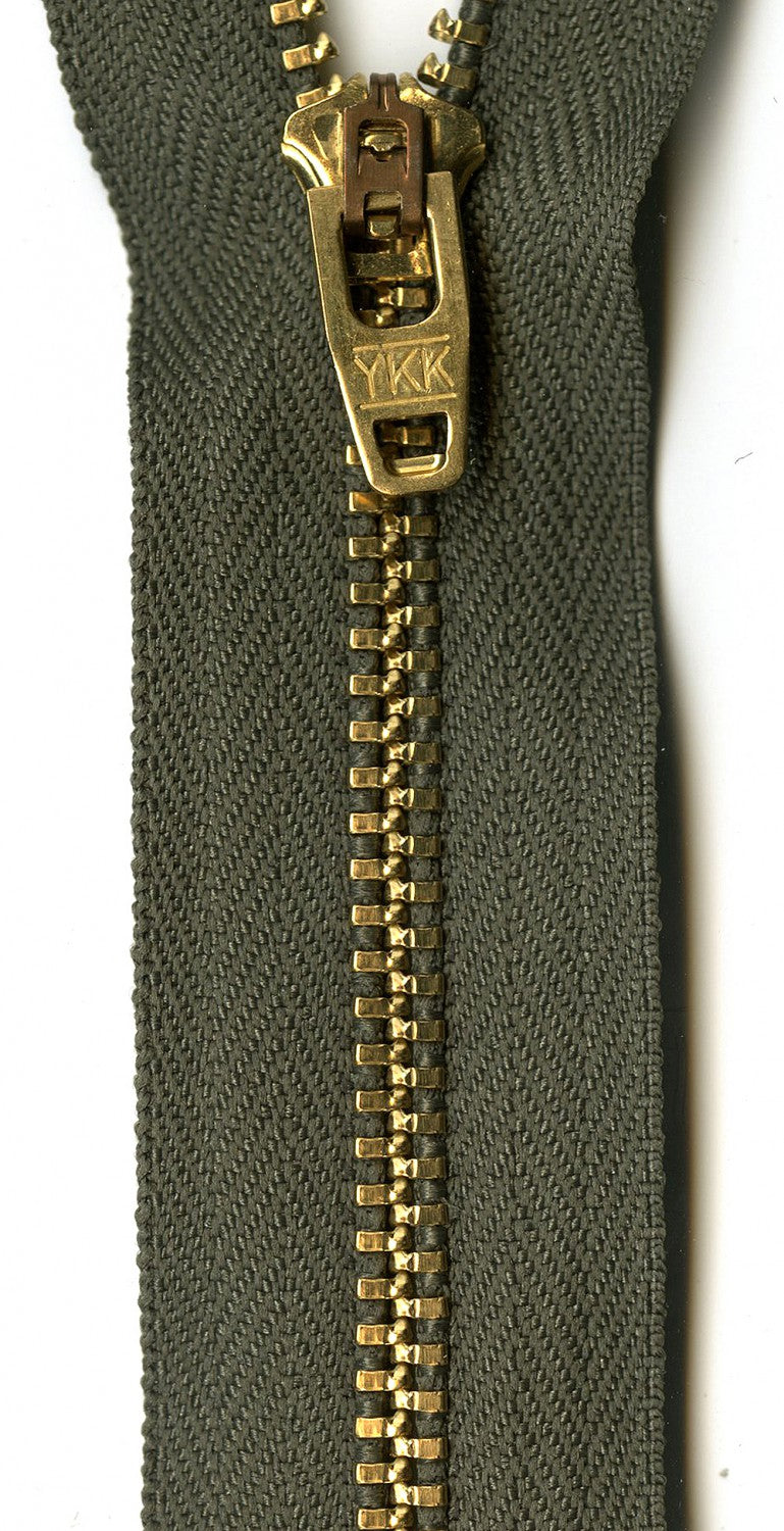 #4 Brass Jean/Pants Zipper - 7" - Army Green - Close Ended