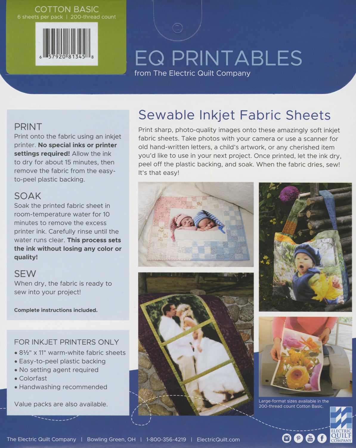 EQ Printables Inkjet Fabric Sheets - 6 Pack