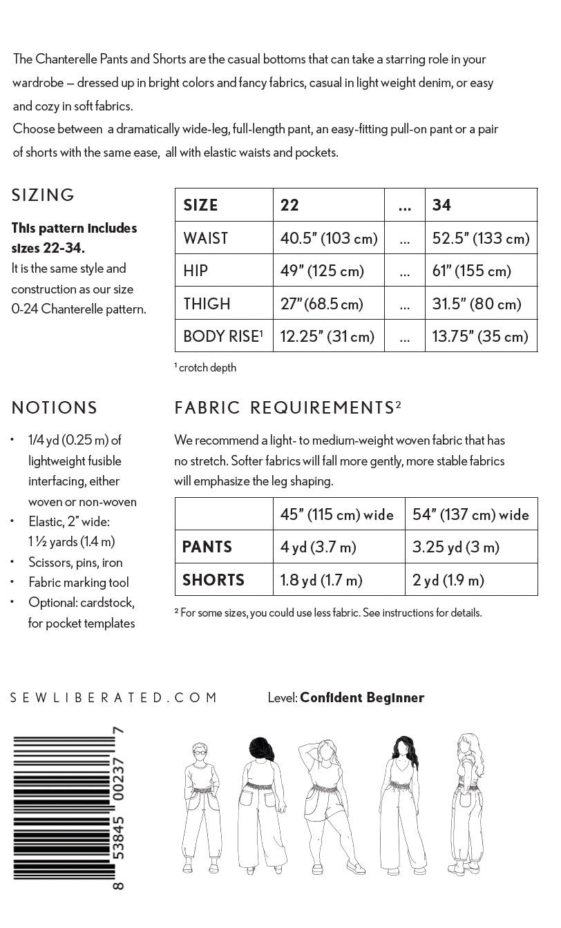Chanterelle Pants & Shorts - By Sew Liberated Patterns - Sizes 22 - 34