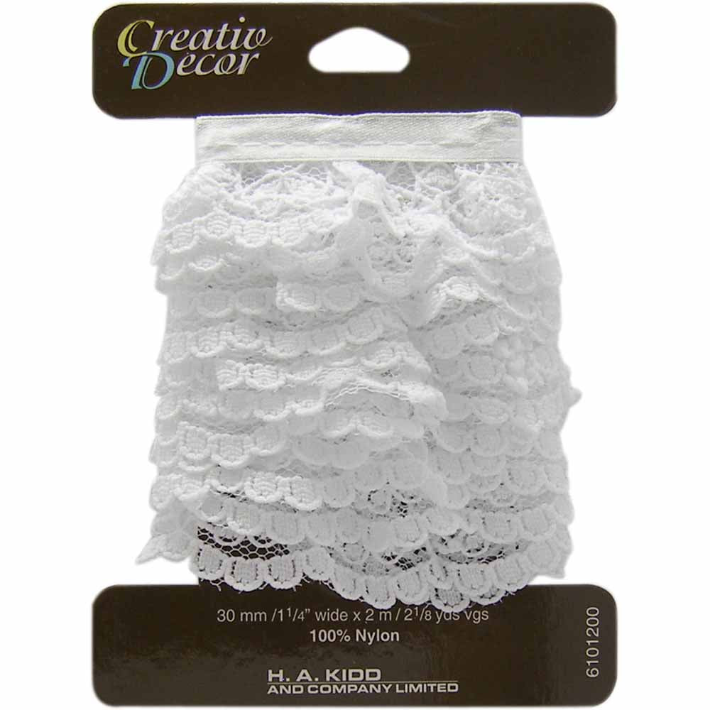 Ruffled Lace/Ribbon Trim - White - Nylon - 30mm x 2m bobbin