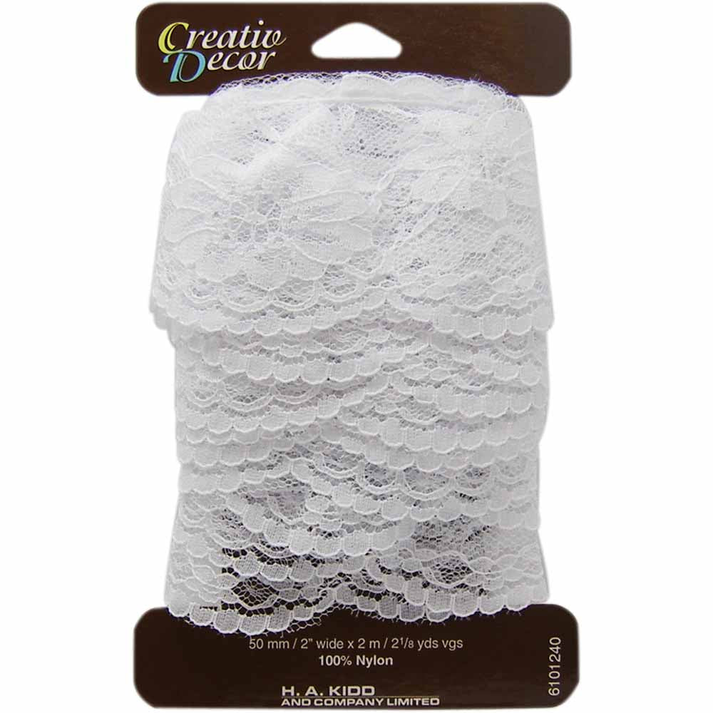 Floral Lace Trim - White - Nylon - 50mm x 2m bobbin