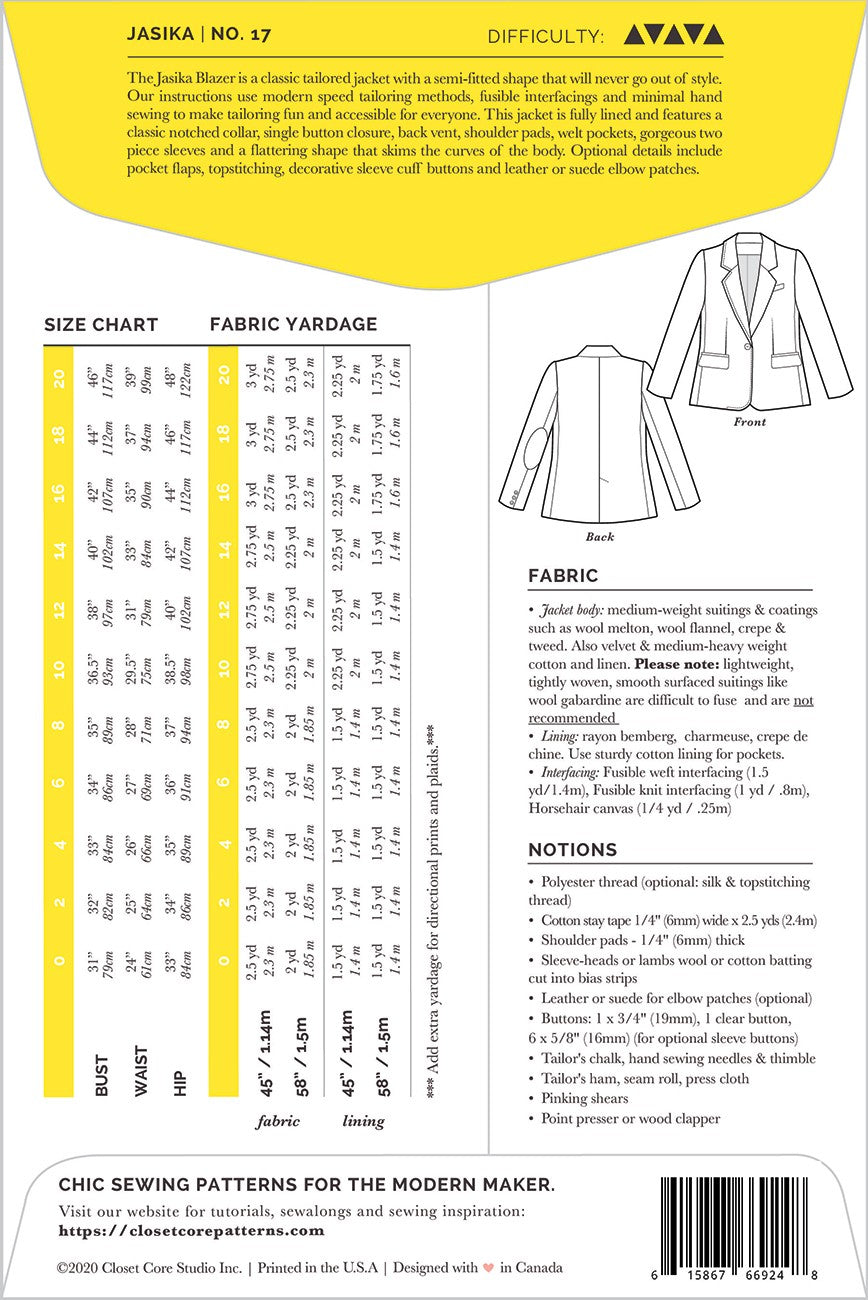 Jasika Blazer - Tailored Jacket Pattern - By Closet Core Patterns