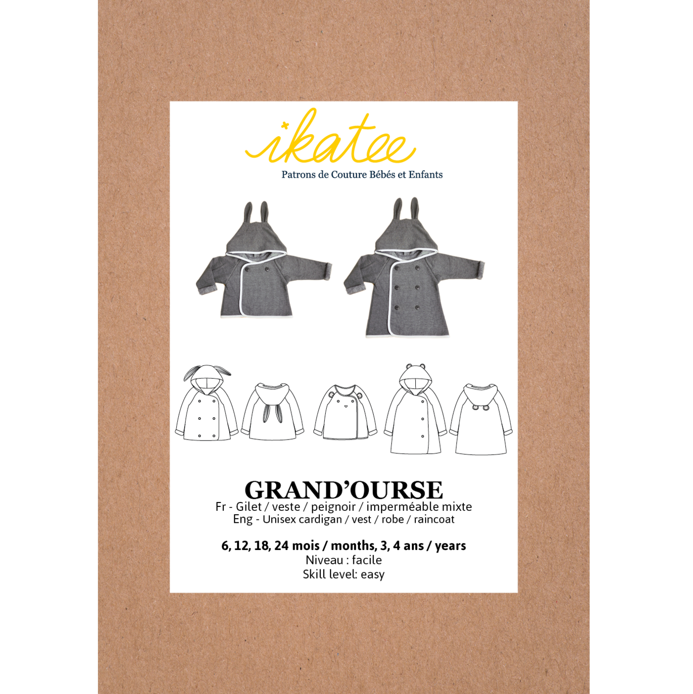 Ikatee - GRAND'OURSE Cardigan - Baby 6M/4Y - Paper sewing pattern
