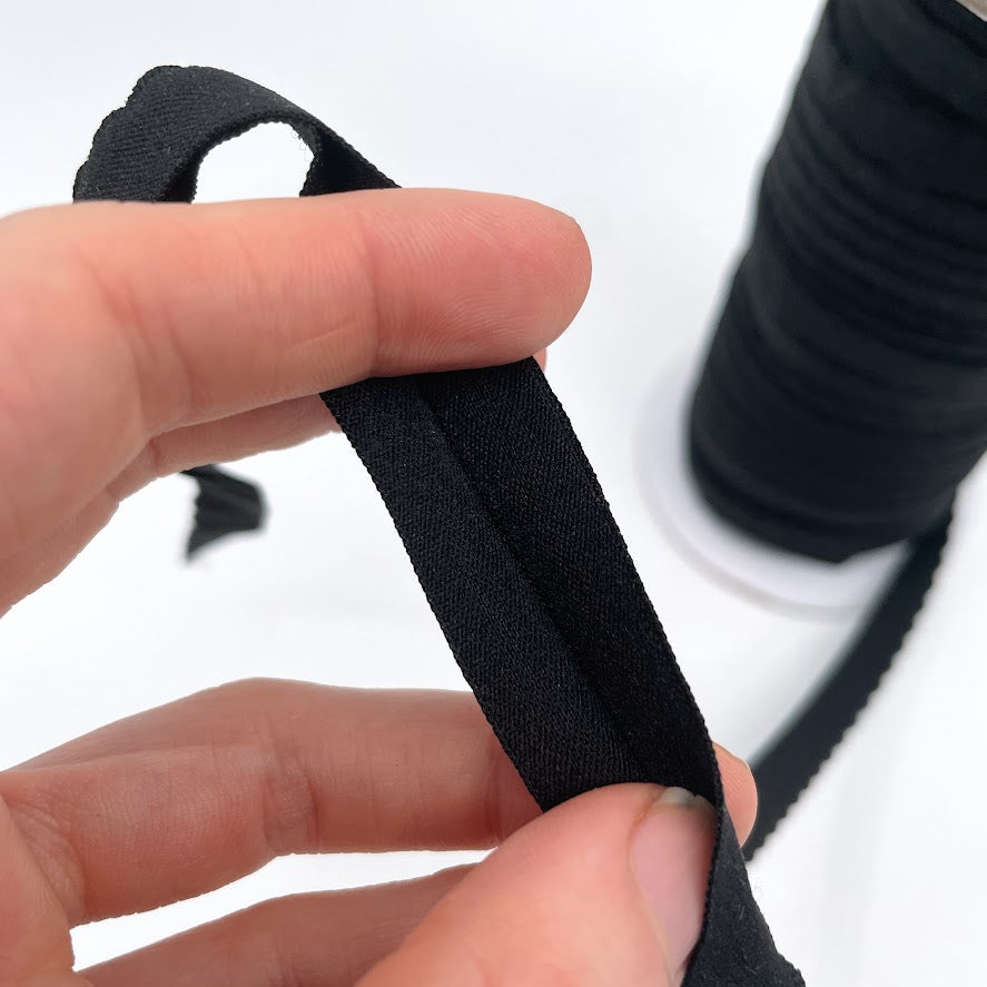 3/4" (19mm) Pre-Folded Scalloped Matte Black Elastic