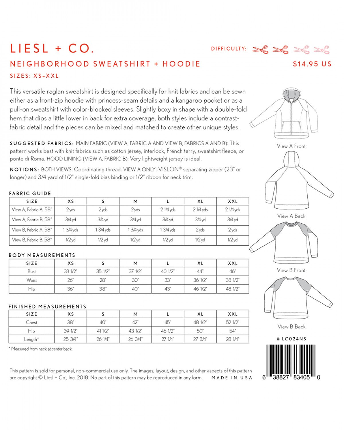 Liesl + Co - Neighborhood Sweatshirt and Hoodie Sewing Pattern