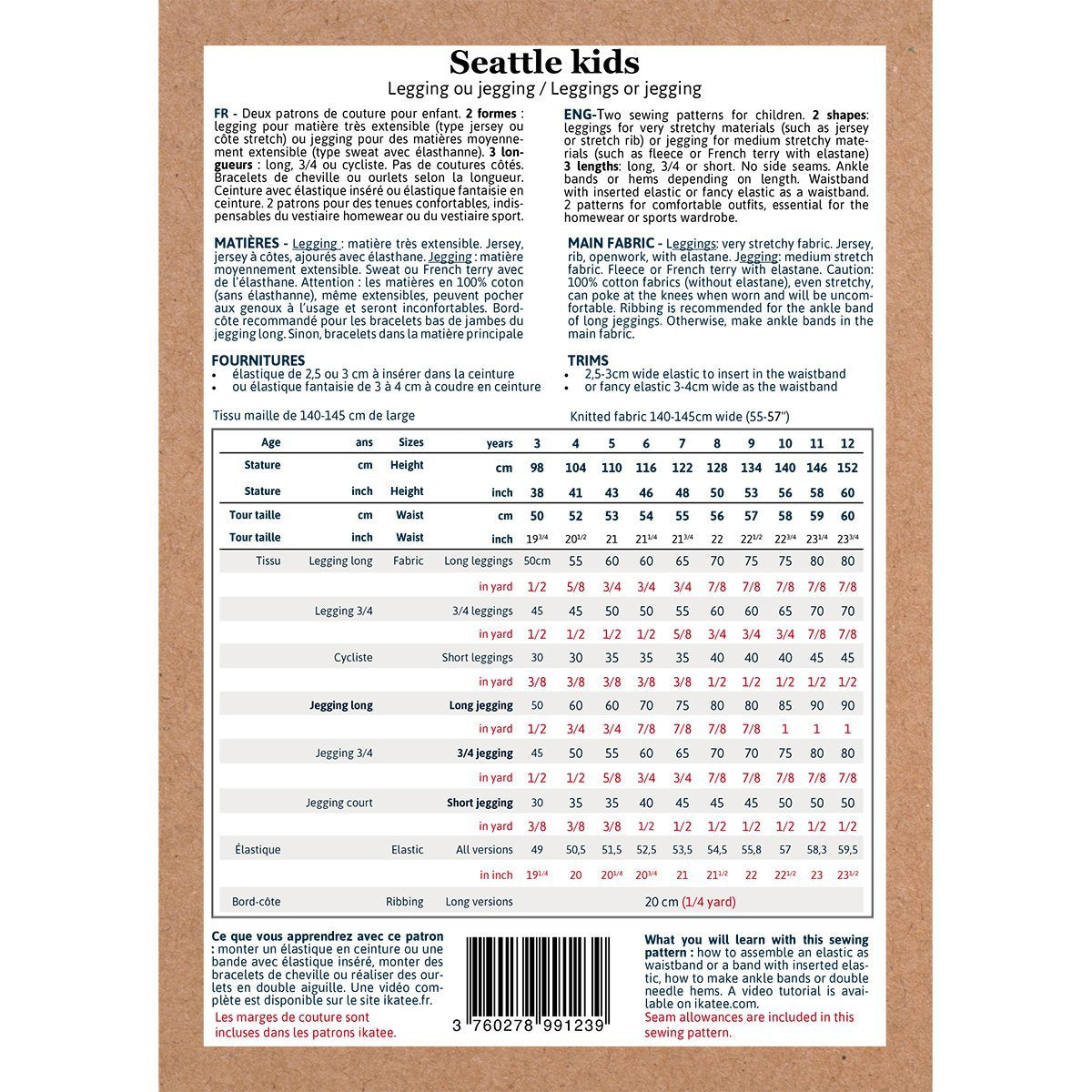 Ikatee - SEATTLE Kids Legging Jegging - 3-12Y - Paper Sewing Pattern
