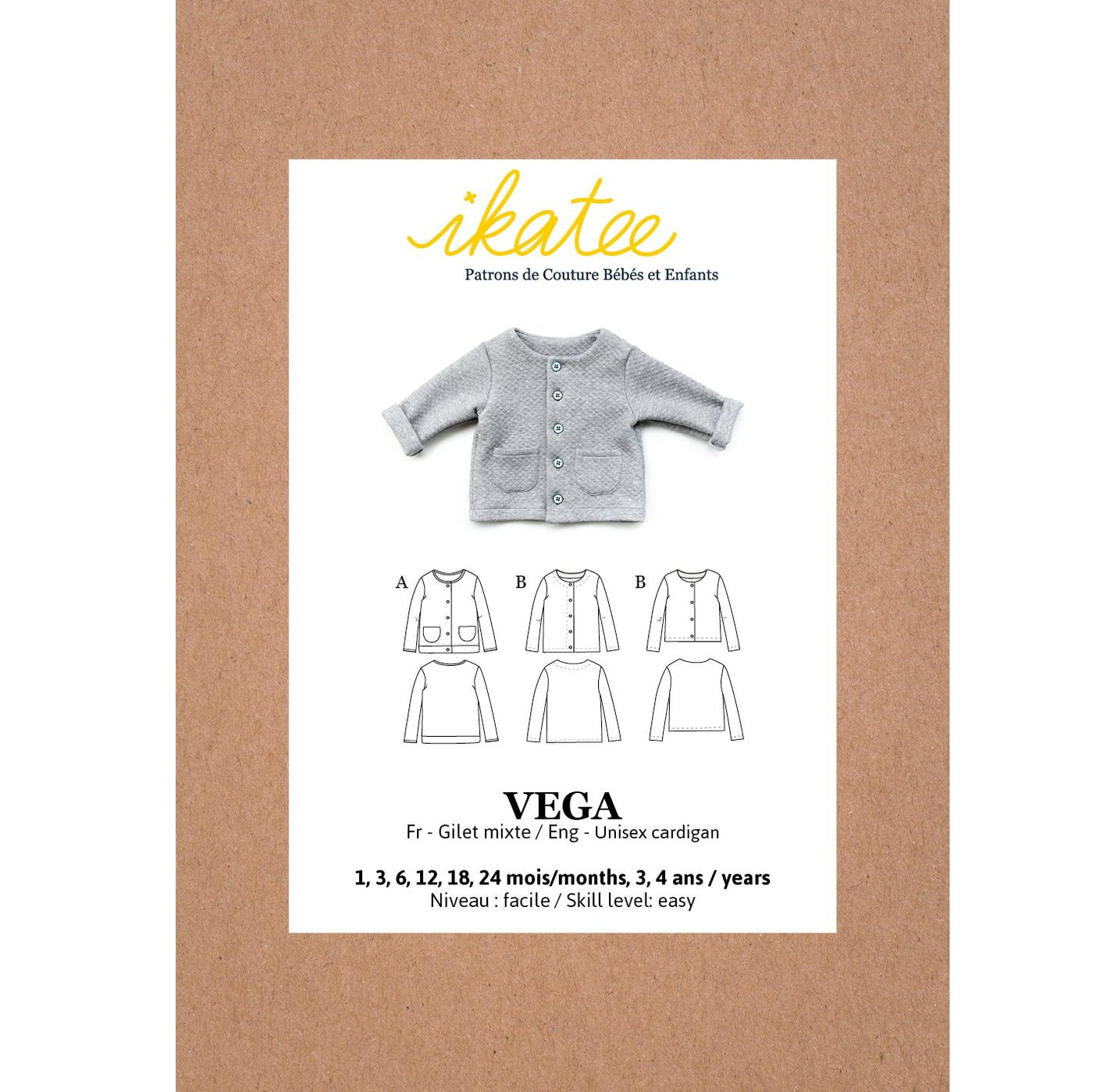 Ikatee - VEGA cardigan - Baby 1M/4Y- Paper Sewing Pattern