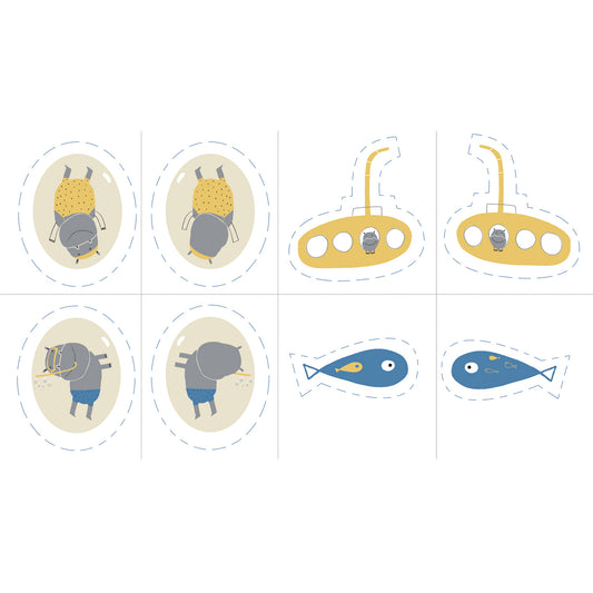 Hippos Diving Pillow Panel- Katia Fabrics - Poplin - Sold per Panel 78cm / 31"