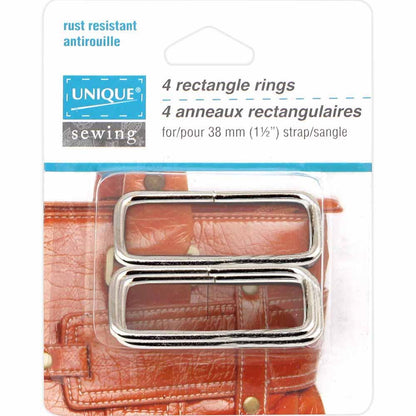 UNIQUE SEWING Rectangle Ring - Metal - 38mm (1.5″) - Silver - 4 pcs.