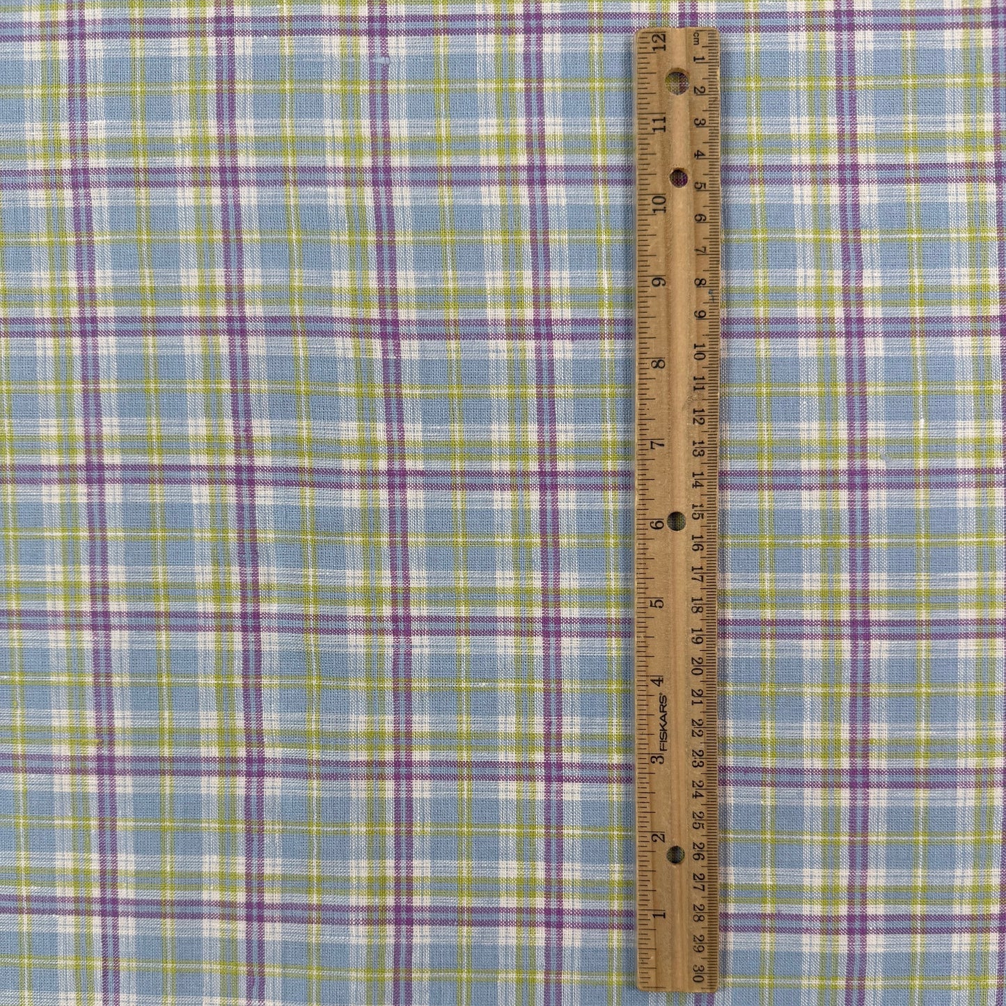 Yarn Dyed European Linen Plaid - Green, Purple & Blue Check