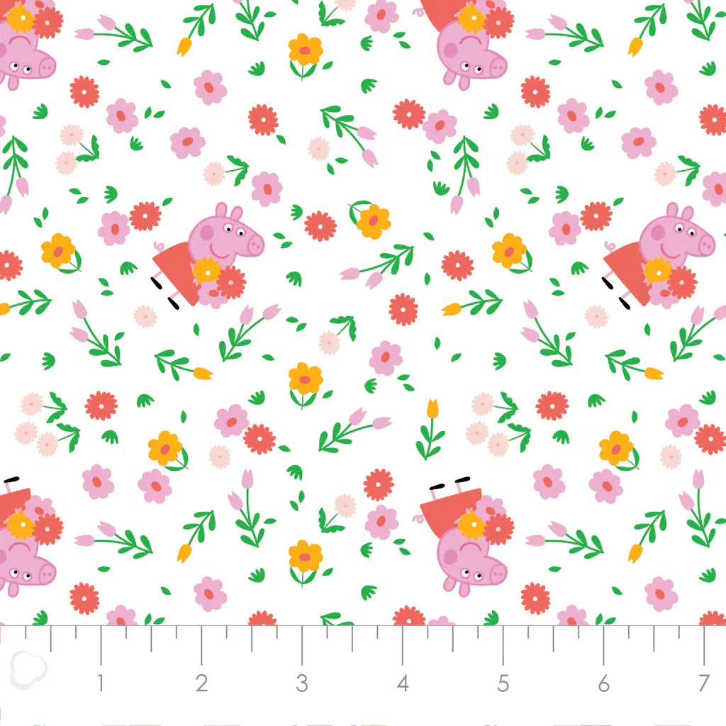 Peppa Bunches of Flowers - White - Cotton FLANNEL Fabric