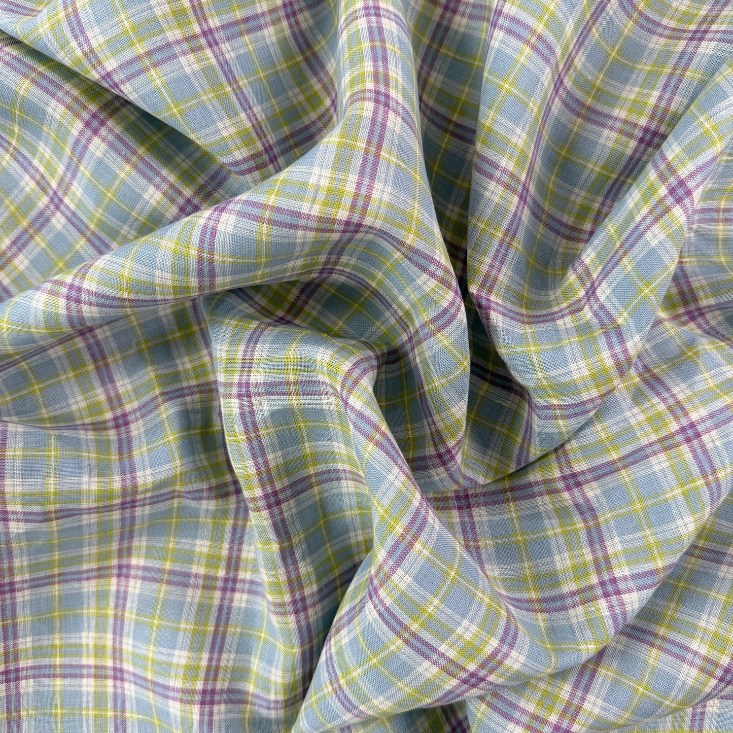 Yarn Dyed European Linen Plaid - Green, Purple & Blue Check