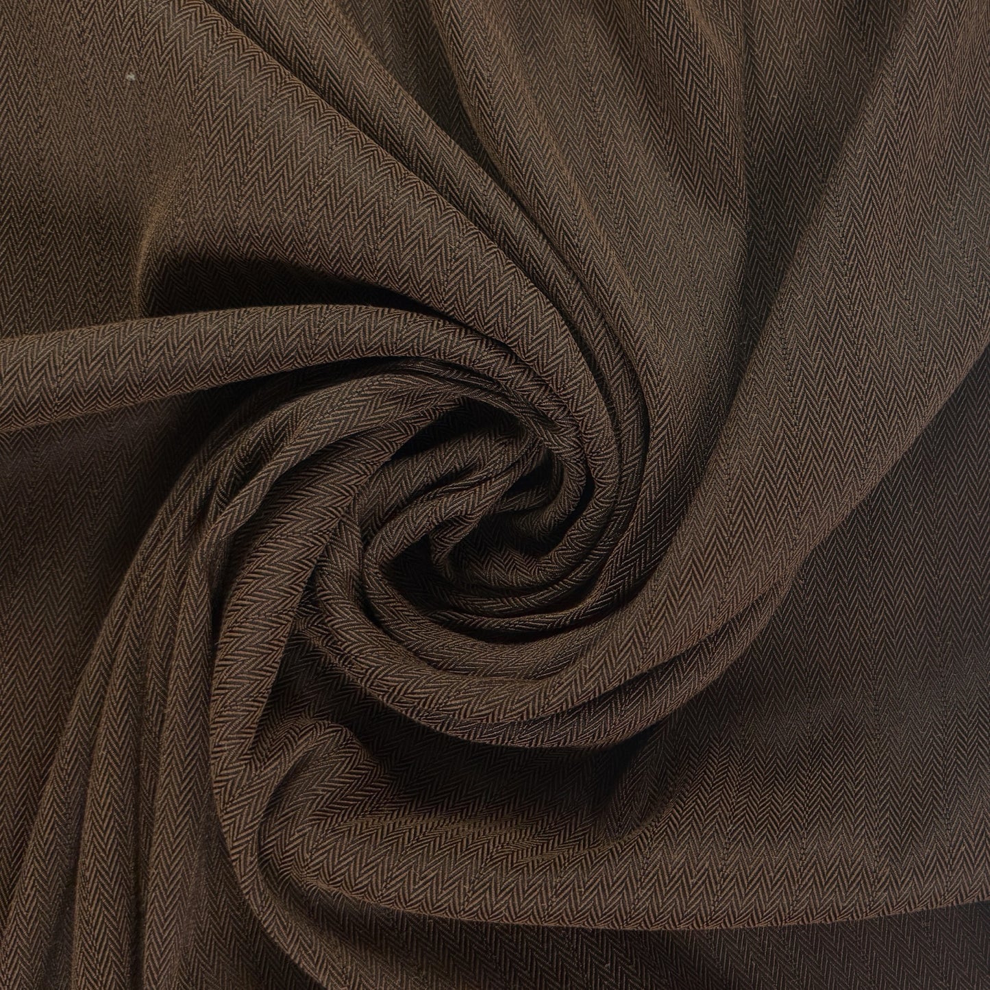 Stretch Polyester Herringbone Twill - Brown/Black  - Deadstock