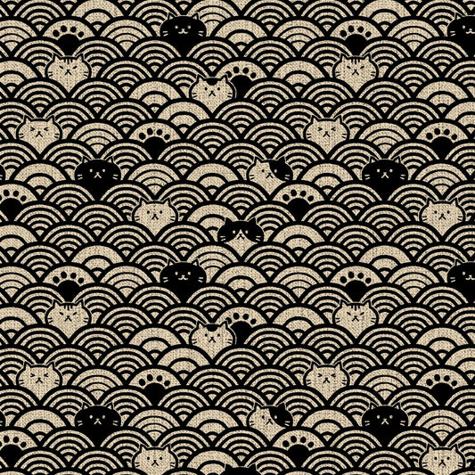 Fuku II - Cats and Waves - Cotton Dobby Fabric