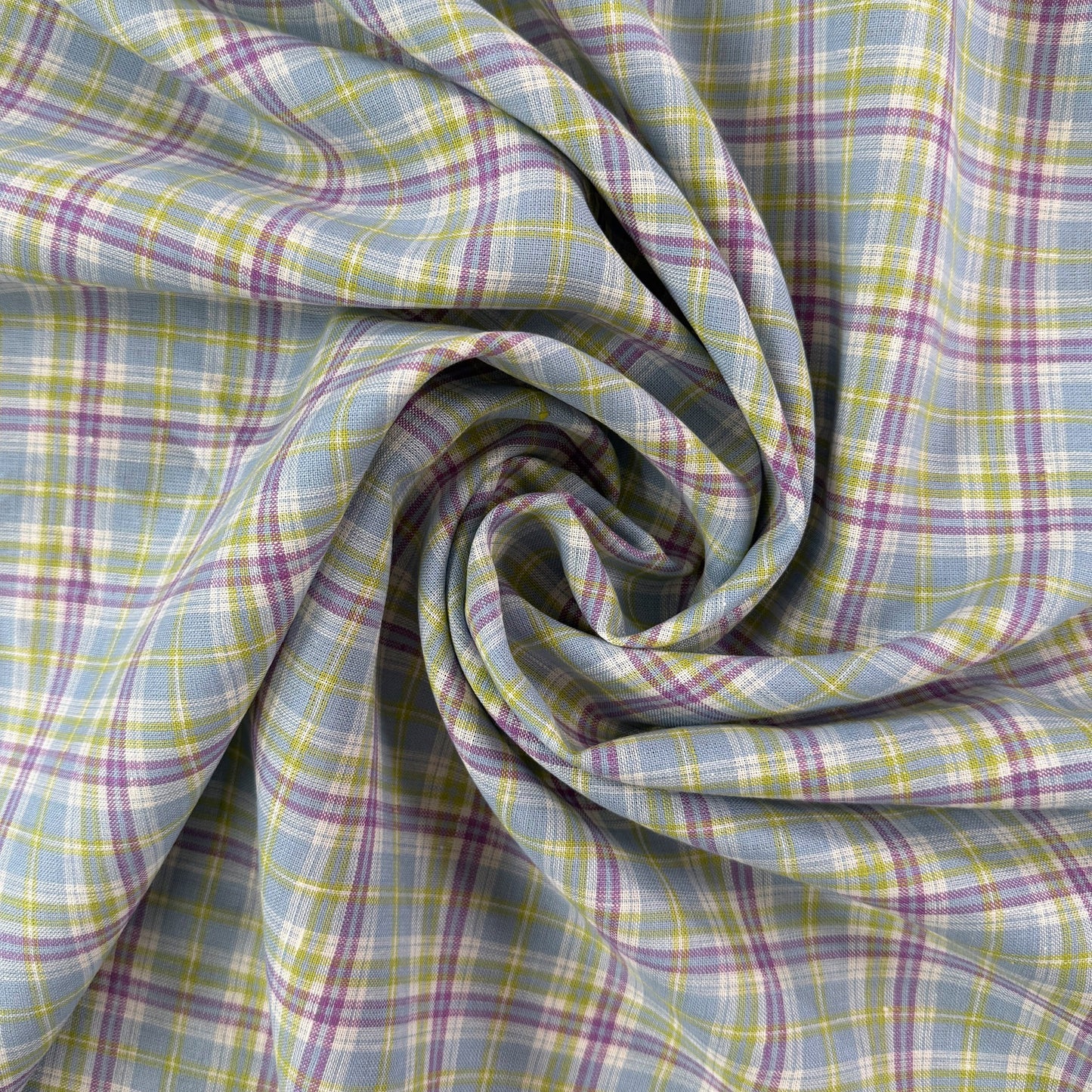 Yarn Dyed European Linen Plaid - Green, Purple & Blue Check