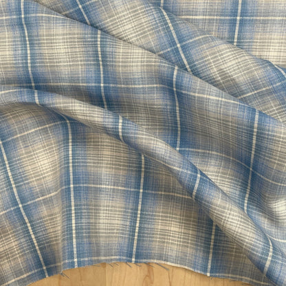 Yarn Dyed 100% Linen Plaid - Blue Large Check - 58"