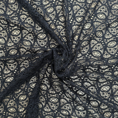 Metallic Black Crochet Lace - Nylon / Cotton / Lurex Deadstock