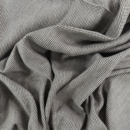 Yarn Dyed Linen Cotton Houndstooth - Black & Ivory - Designer Deadstock