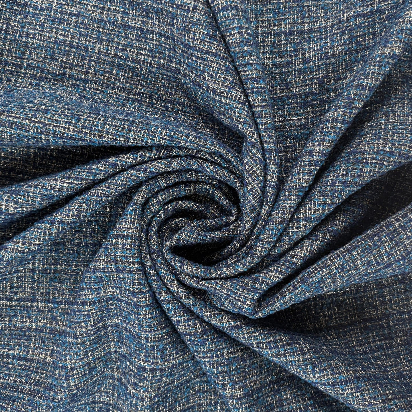 Textured Cotton Tweed Coating - Blue - Designer Deadstock