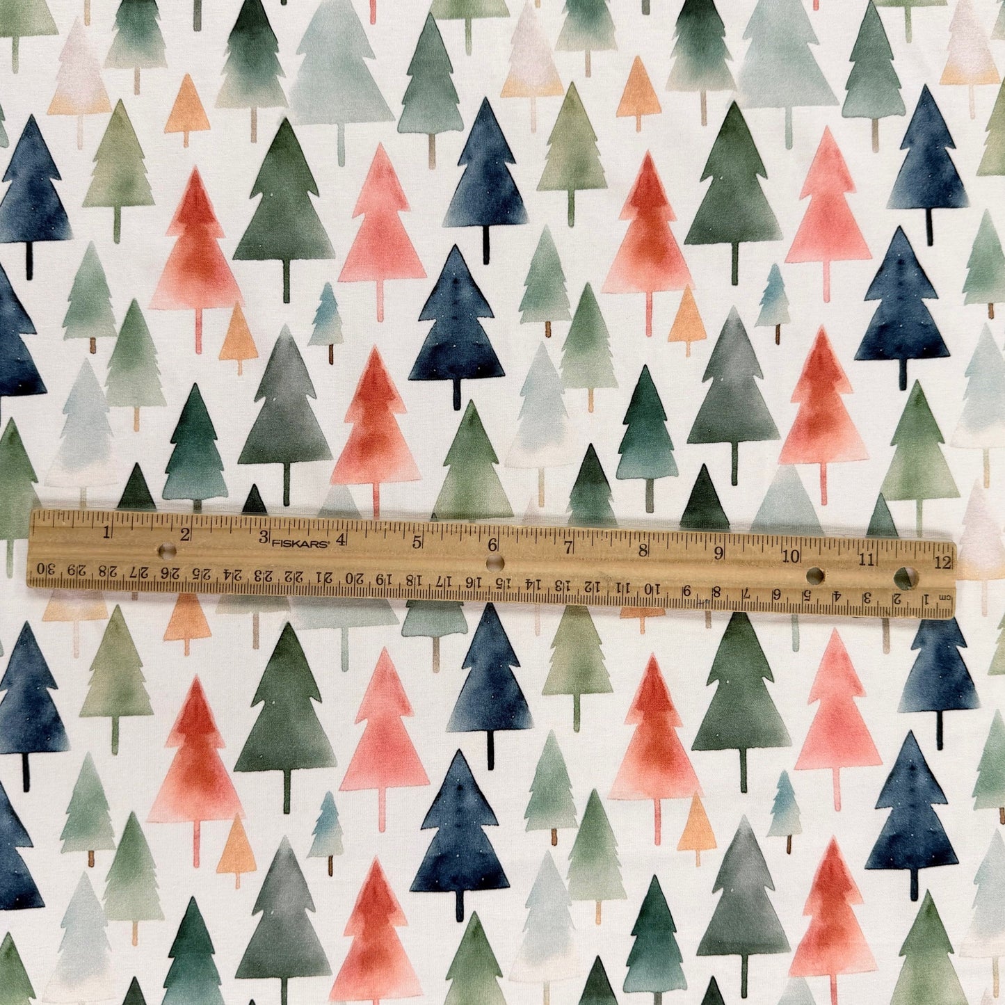 Digitally Printed Watercolour Cotton Jersey Knit - Winter Trees