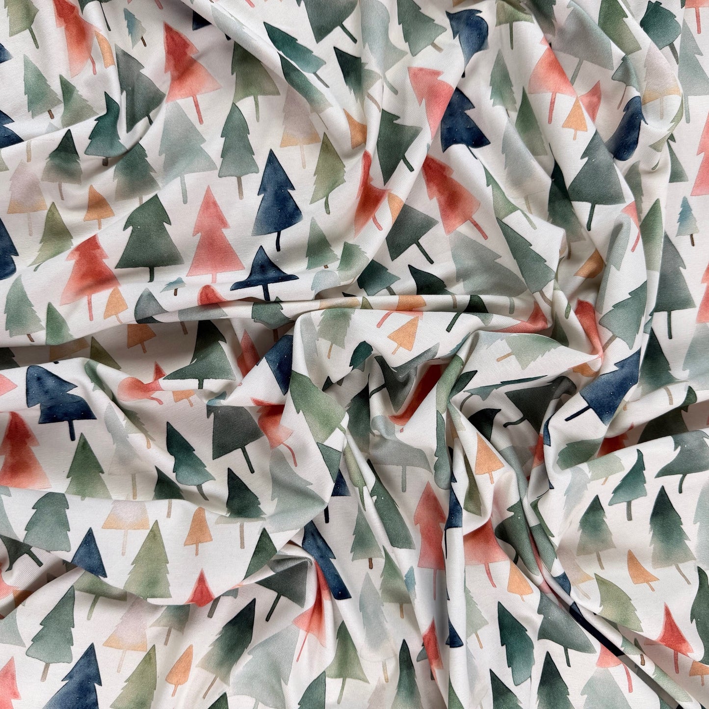 Digitally Printed Watercolour Cotton Jersey Knit - Winter Trees