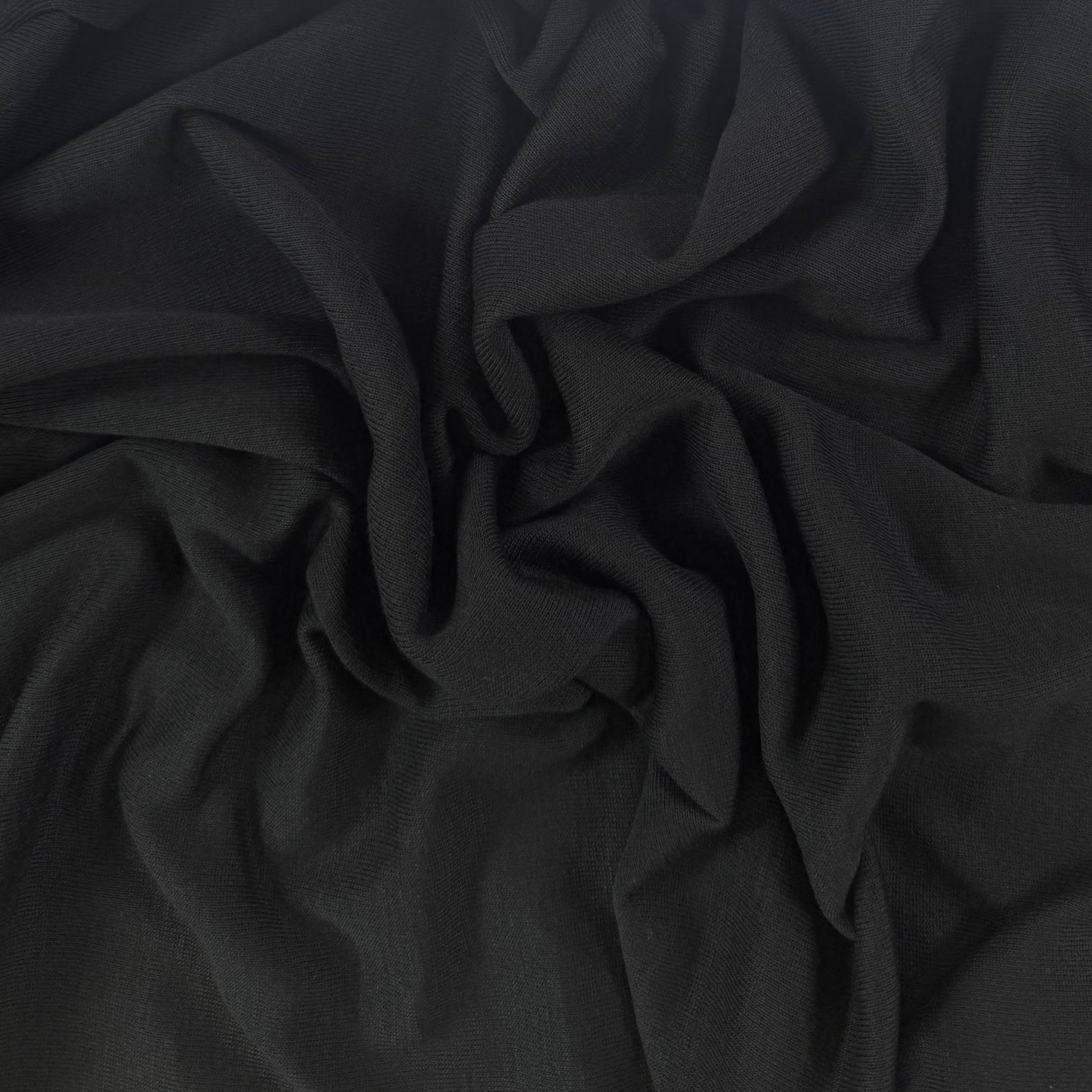 22" Remnant - Rayon Polyester Rib Knit - Black - Deadstock