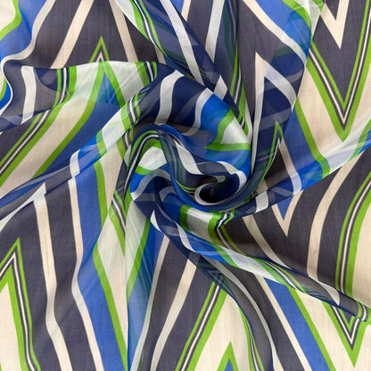 Polyester Chiffon - Blue & Green Chevron - Film Studio Deadstock