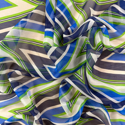 Polyester Chiffon - Blue & Green Chevron - Film Studio Deadstock