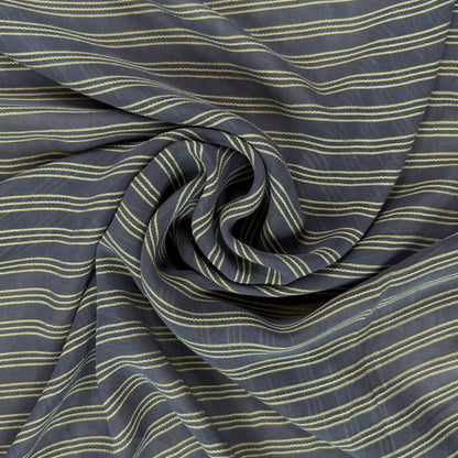 Embroidered Striped Fine Mesh Rayon - Grey & Yellow - Film Studio Deadstock