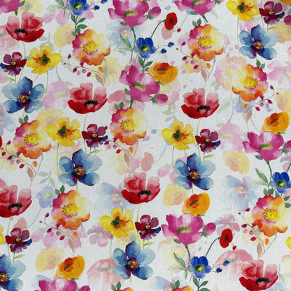 Watercolour Poppies - Yellow, Pink & Ivory -  Linen Blend Slub