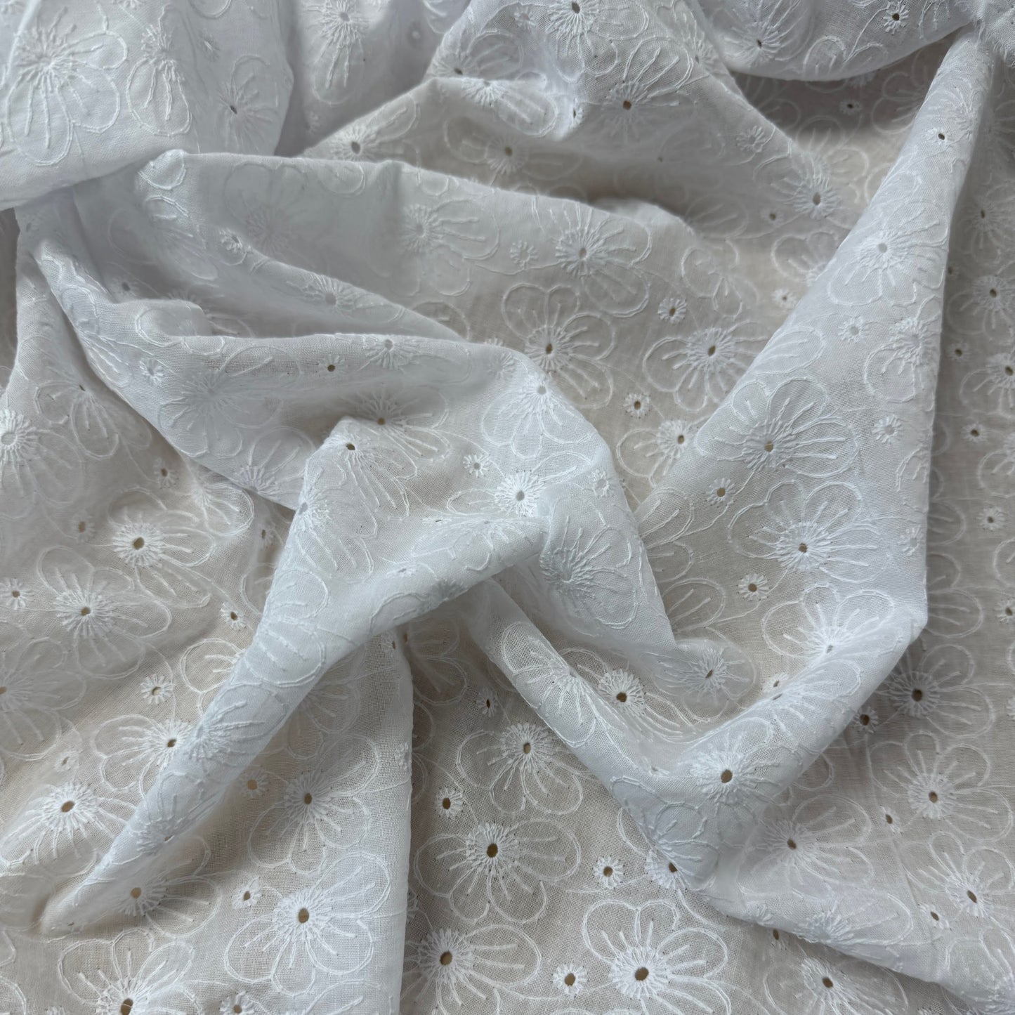 Embroidered Eyelet Cotton Voile - Medium Flowers - White