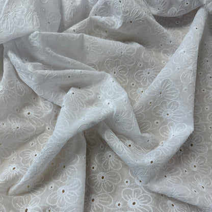 Embroidered Eyelet Cotton Voile - Medium Flowers - White