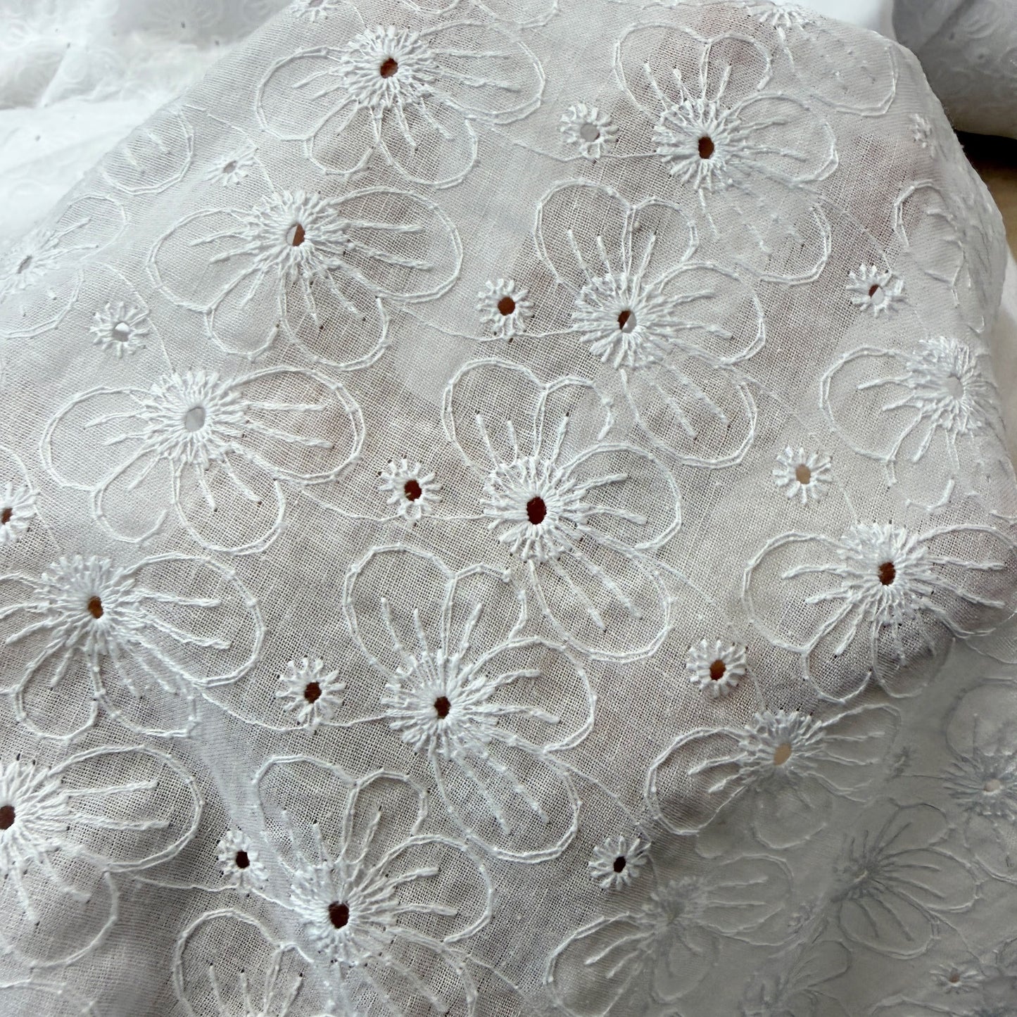Embroidered Eyelet Cotton Voile - Medium Flowers - White