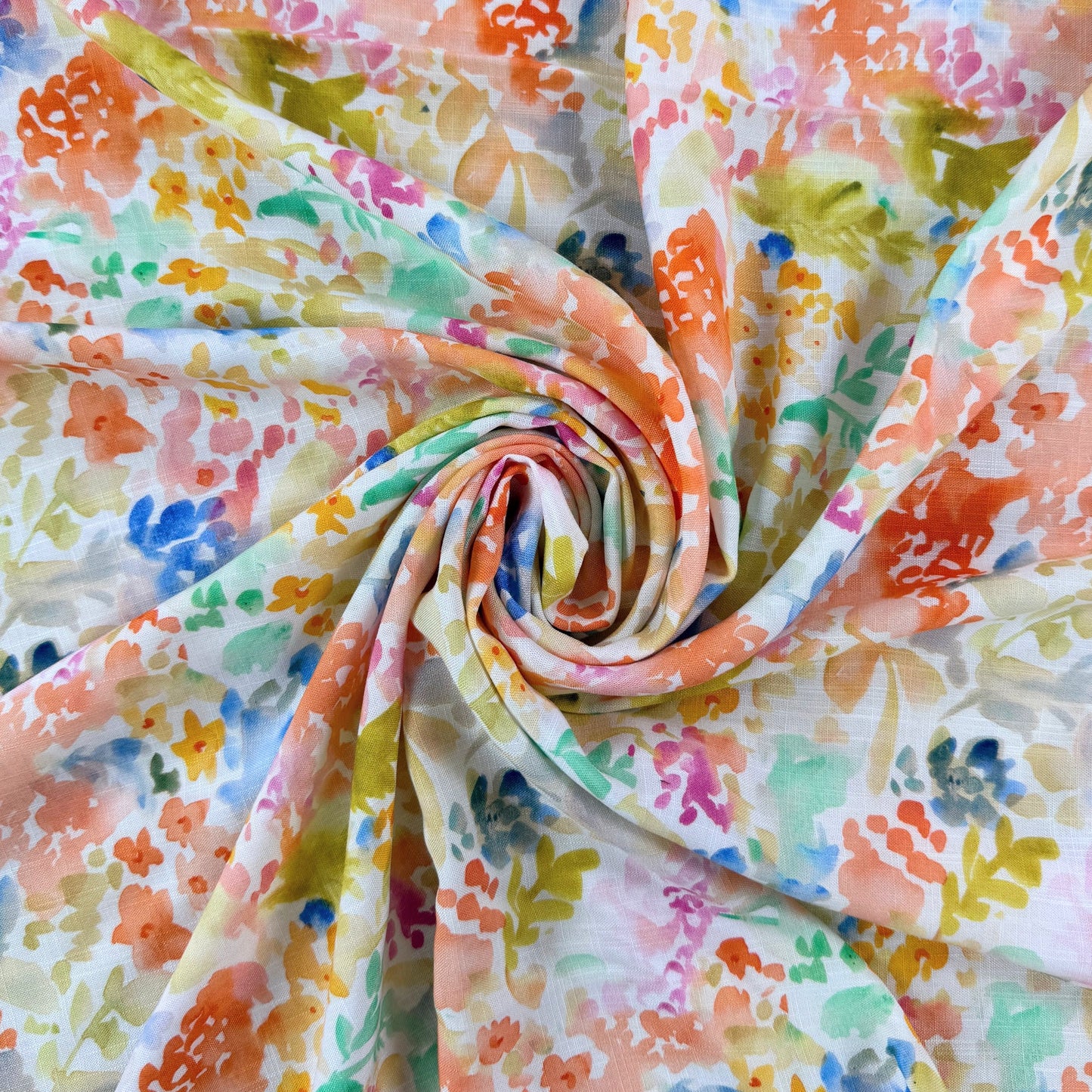 Rayon Slub Digital Print - Coral Watercolour Florals