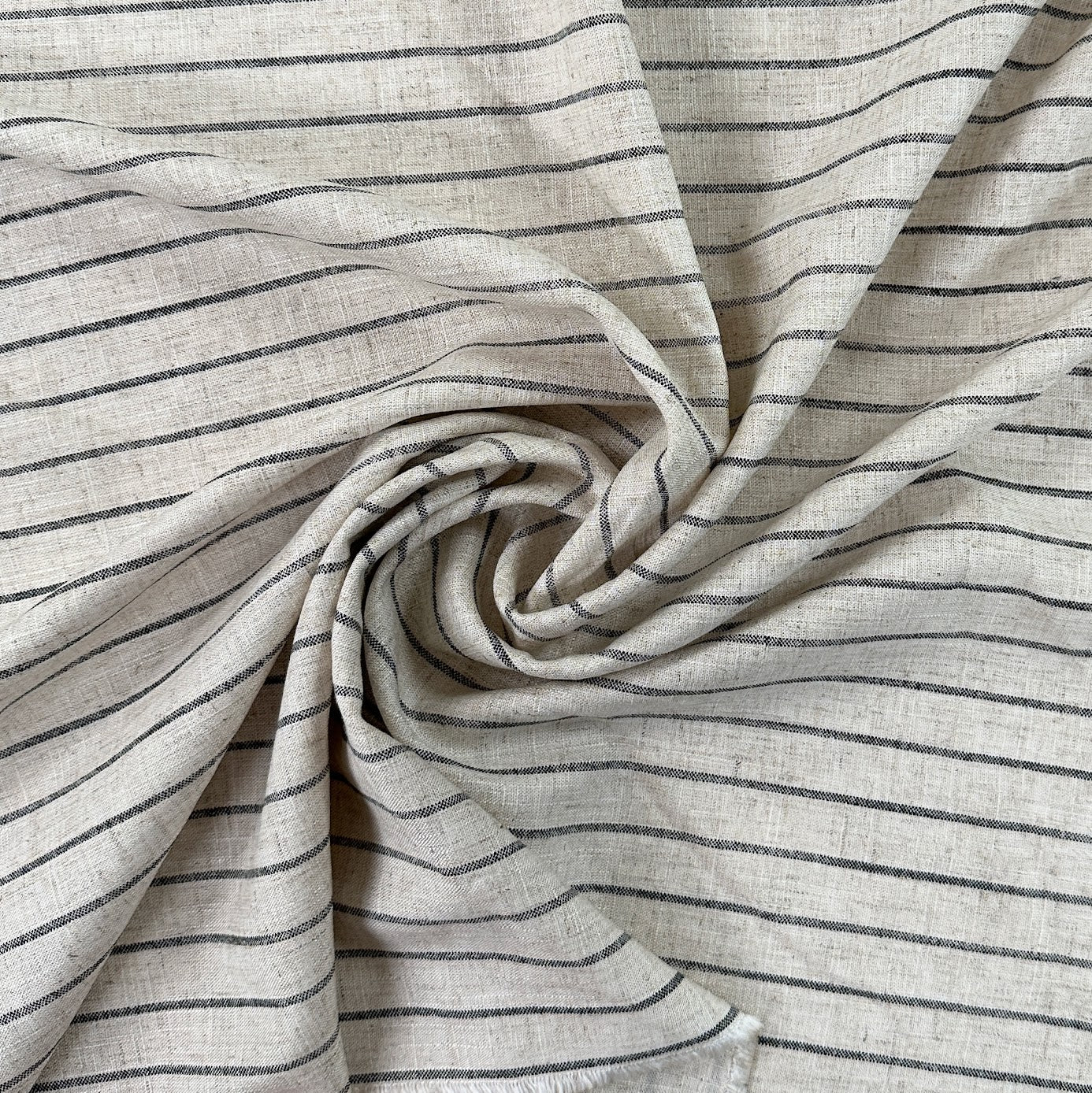 Silky Linen Viscose Noil - Natural & Black Stripe