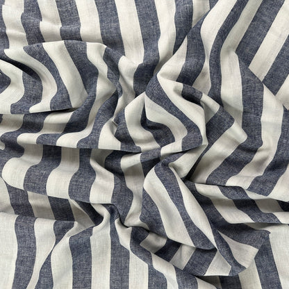 Cotton & Linen Yarn-dyed stripes - Navy & White