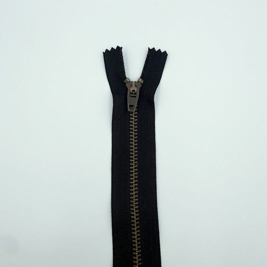 #4.5 Antique Brass Jean/ Pant Zippers - 9" - Black - Close Ended