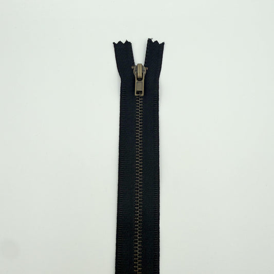 #3 Antique Brass Jean / Pants Zippers - 6" - Black - Close Ended